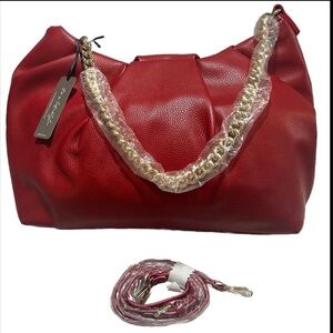 NWT Red GLITZY Large Handbag With Interchangeable Straps And Magnetic Closure